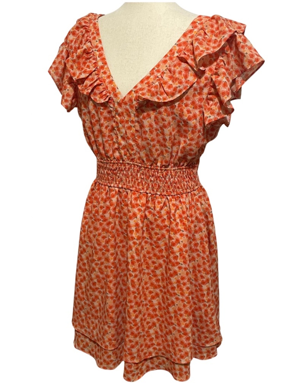 Women’s Pinch Ditsy Floral Ruffle Flutter Sleeve Mini Dress Medium Orange